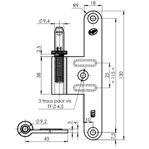 Monin Lame Mâle De Paumelle Universelle Pour Huisserie Bois – Sens Droit 6